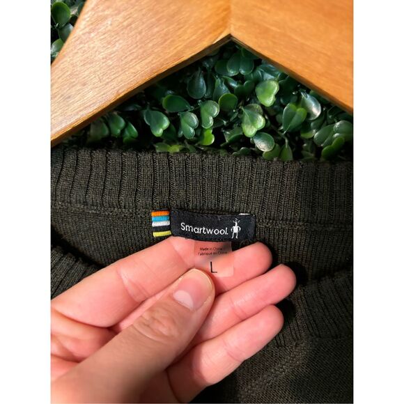 SmartWool Green Stripe L/S Crewneck Nylon Wool Acrylic Sweater Mens Sz Large - Picture 2 of 4